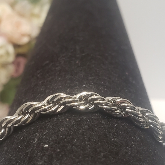 24K White Gold Plate Rope Chain Bracelet Chunky Rope Chain Bracelet - Picture 3 of 9